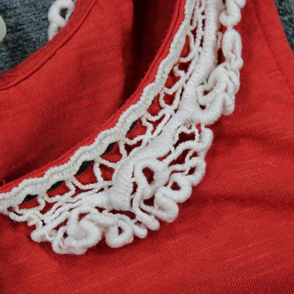 Free People Red Sleeveless Crochet Lace Collar Tie Boho Tank Top XS
